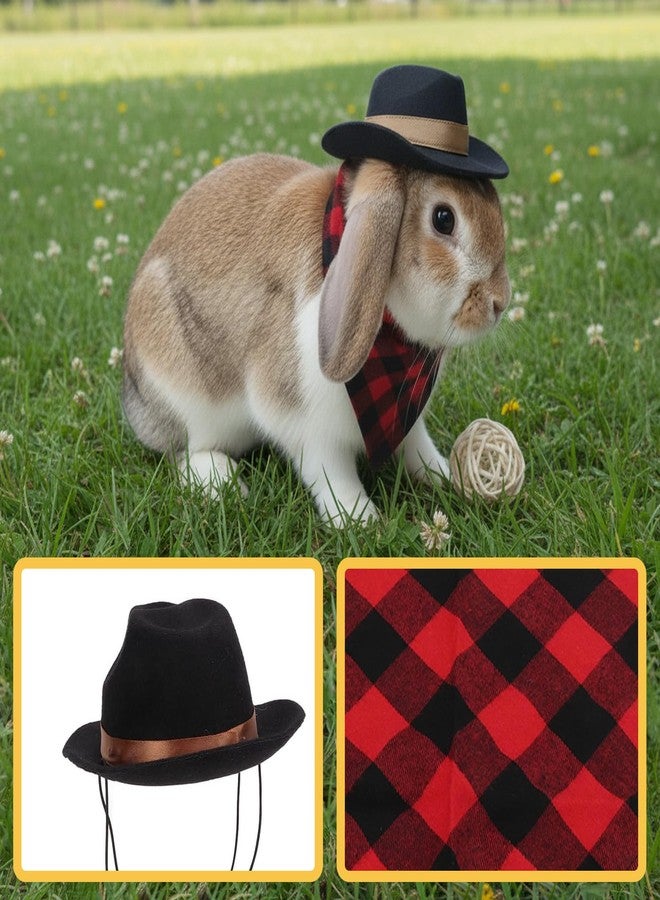 hokable Cowboy Hat and Bandana Scarf Set for Small Pets- Rabbit, Guinea Pig, Cat, DogCostume Accessories -Funny Halloween Pet Clothes for Party, Cosplay, PhotoProps (Black Hat & Red Checkered Scarf) - Image 5